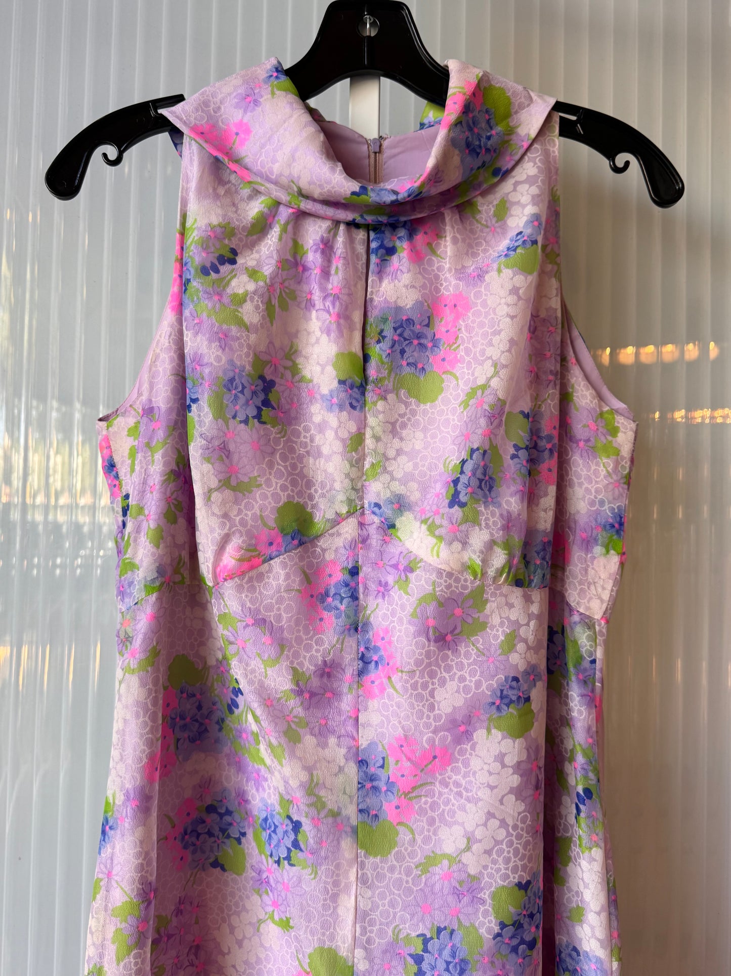 1970s Sleeveless Purple Floral Maxi Gown