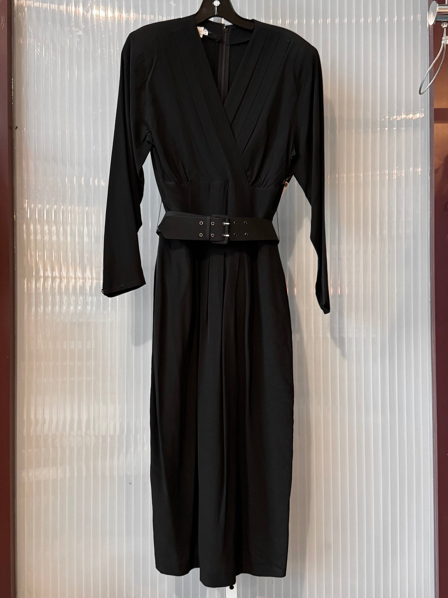 1980s Black 100% Silk Long-Sleeve Dress