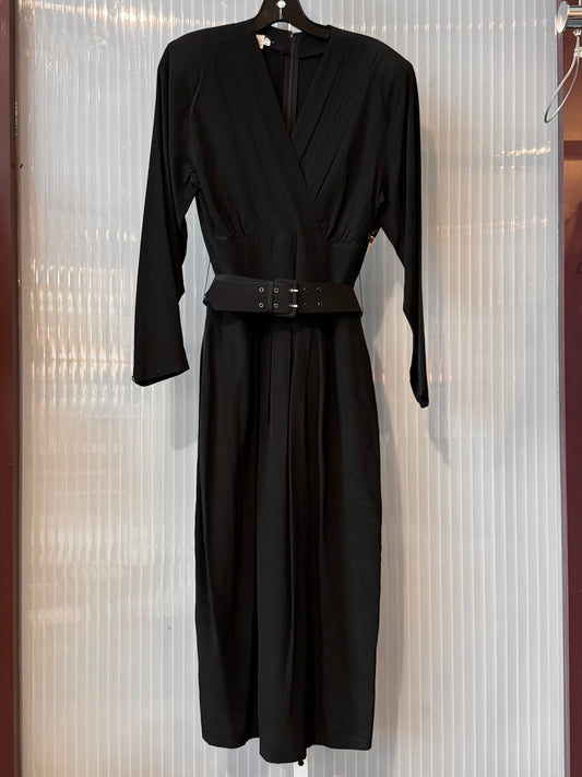 1980s Black 100% Silk Long-Sleeve Dress