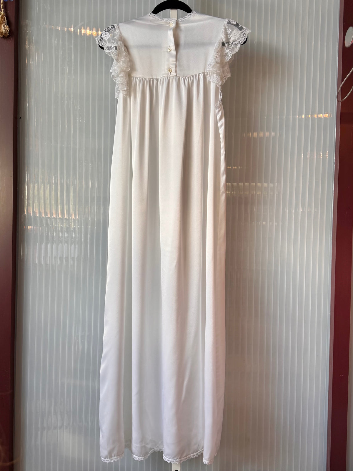 1970s Neiman Marcus White Satin & Lace Nightgown