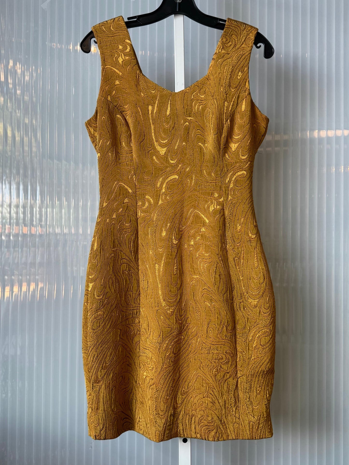 1990s Golden Paisley-like-Brocade Evening Dress