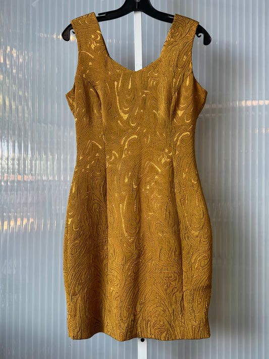1990s Golden Paisley-like-Brocade Evening Dress