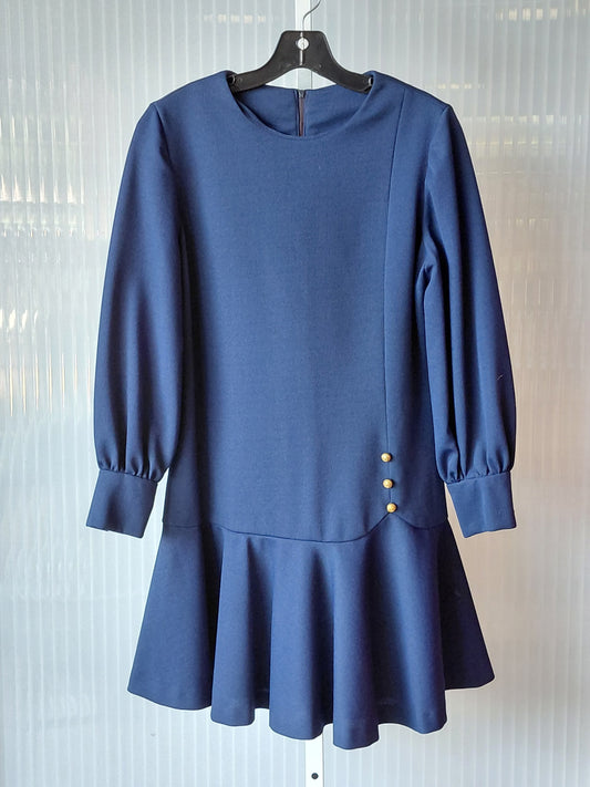 1960s Navy Drop Waist Mod Mini Dress