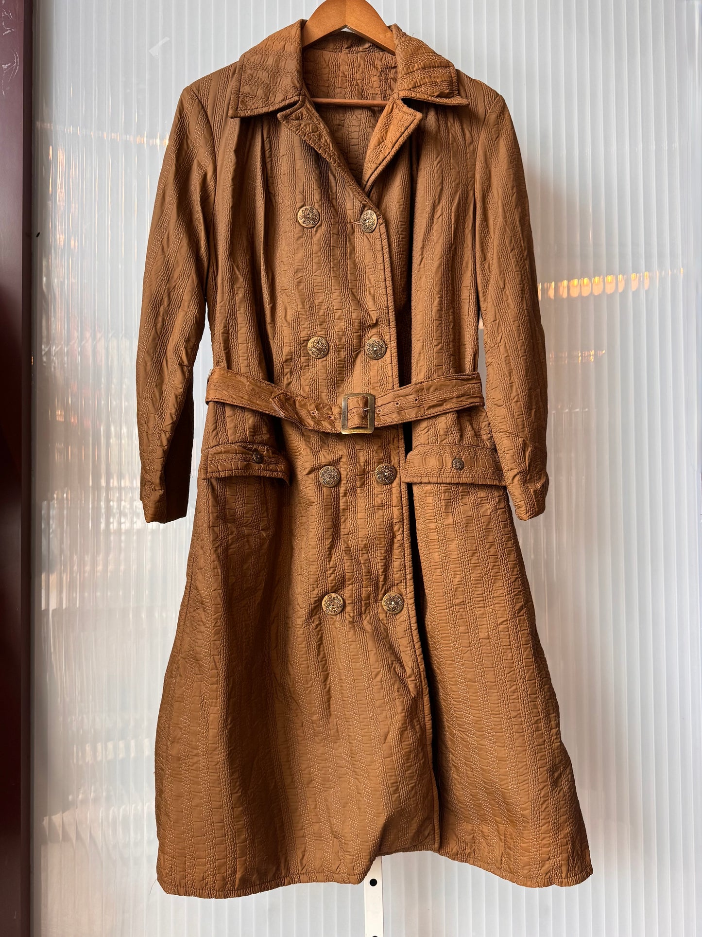 1970s Quilted Brown Textured Trench
