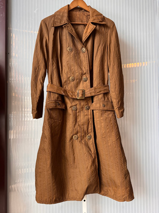 1970s Quilted Brown Textured Trench
