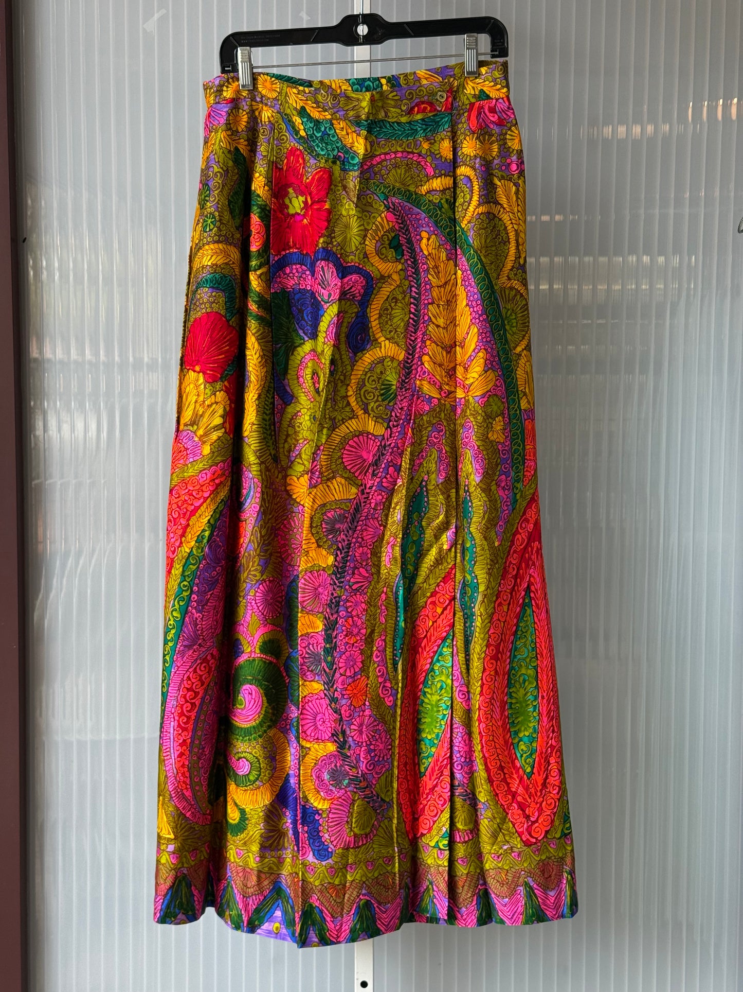 1960s Neon Abstract Floral Hawaiian Print Wrap Maxi Skirt