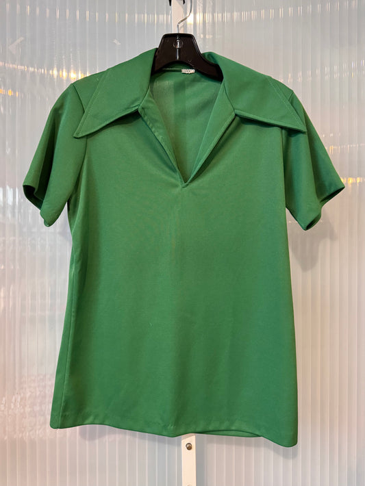 1970s Green Point Collar V-Neck Shirt