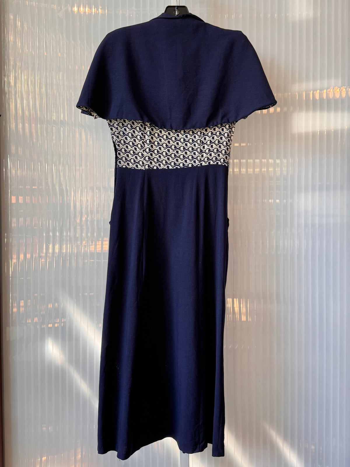 1940s Navy Blue & White Geometric Pattern Dress Set