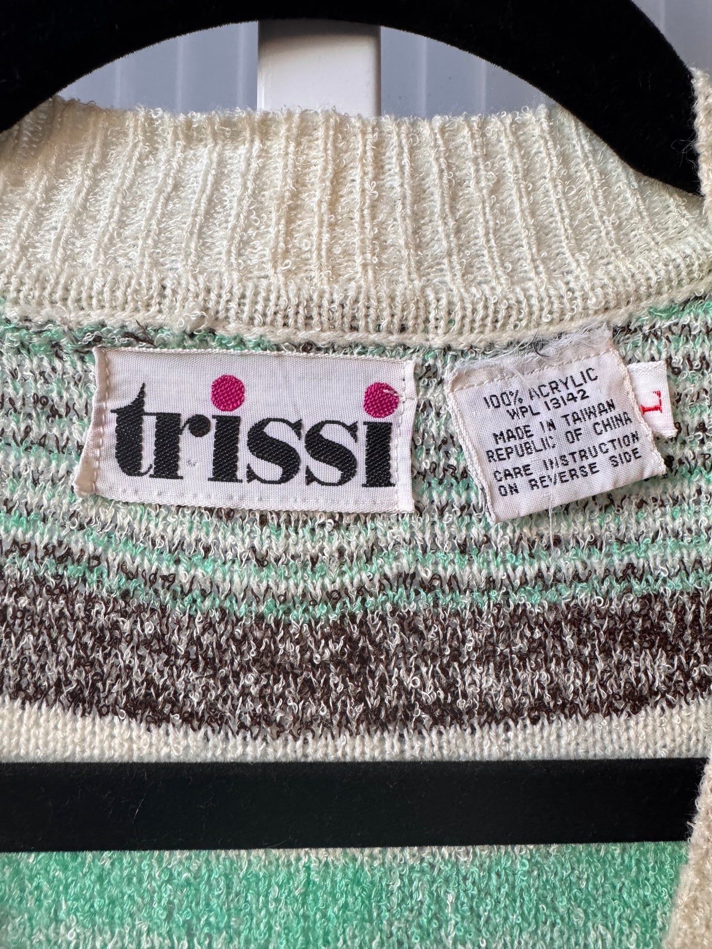 1970s Cream Mint & Brown Sweater Vest