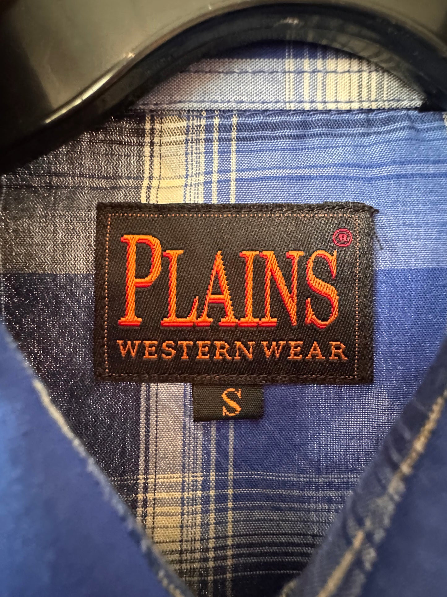 1990s Blue & Black Plaid Western Shirt