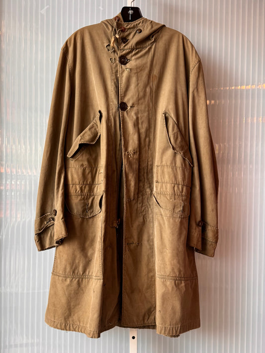 1950s Olive Green Khaki Workwear Trench Coat