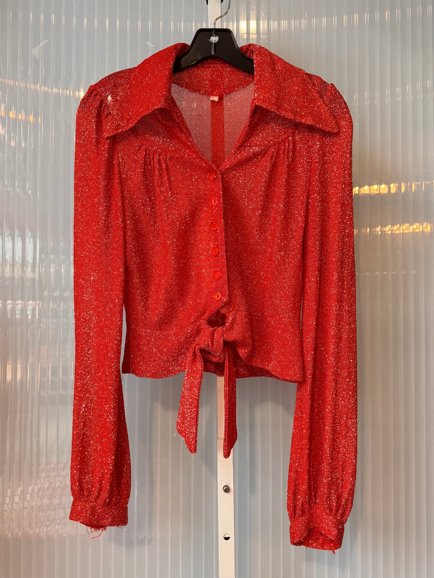 1970s Sparkly Red Disco Top