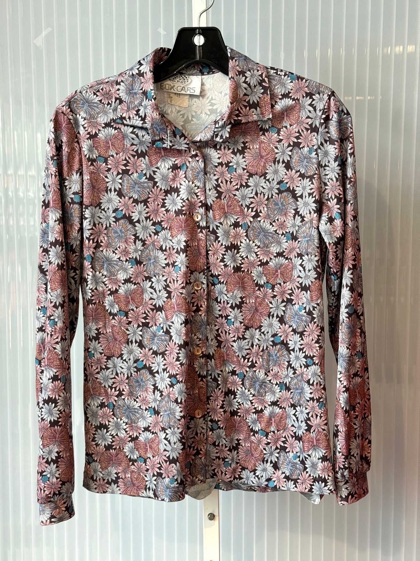 1970s Purple & Blue Floral Collared Blouse