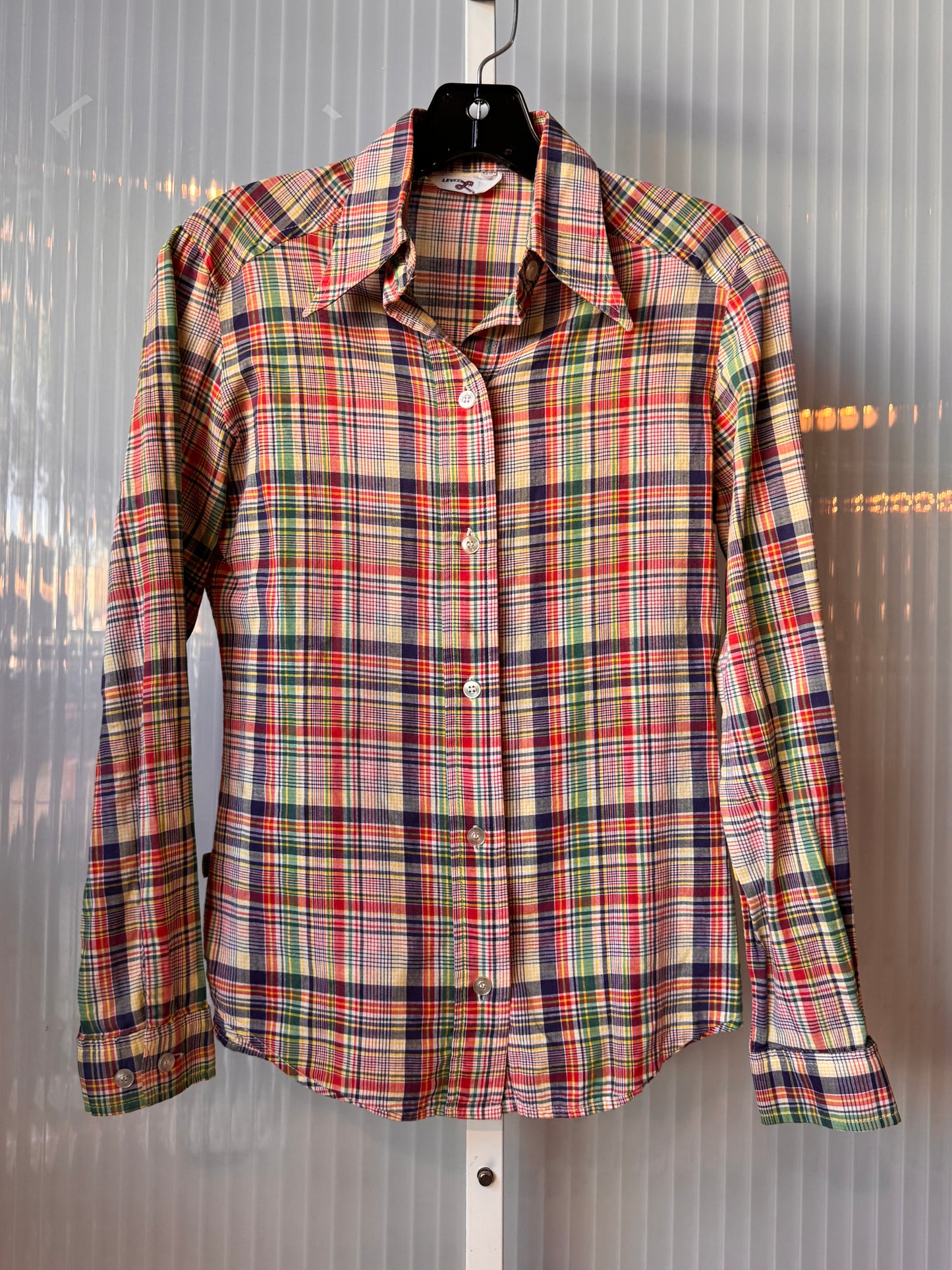 1970s Multicolor Plaid Levi’s Button-Up Point Collar Blouse