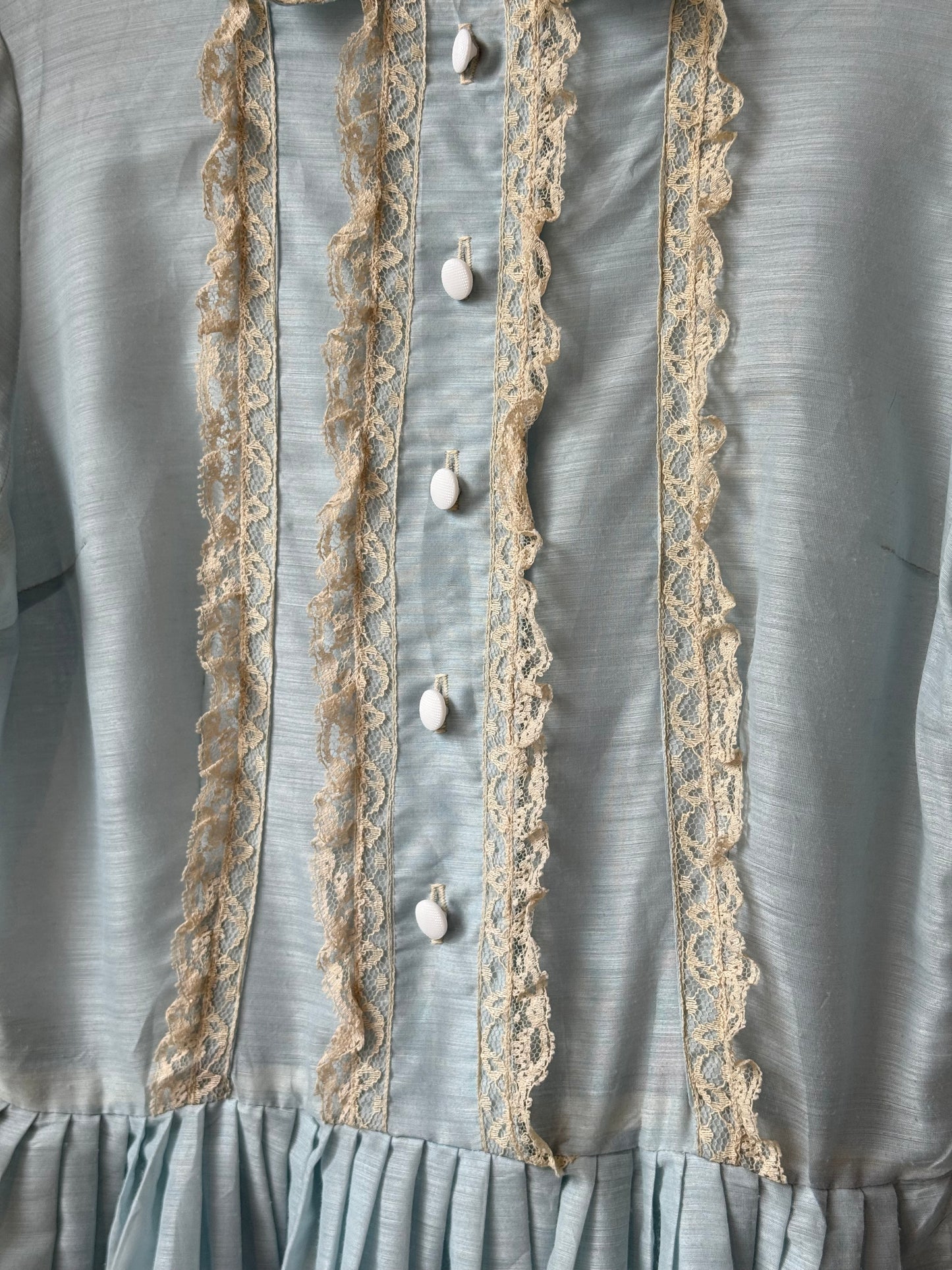 1950s Light Blue Sheer Shirtwaist Dress w/ Cream Lace Accent