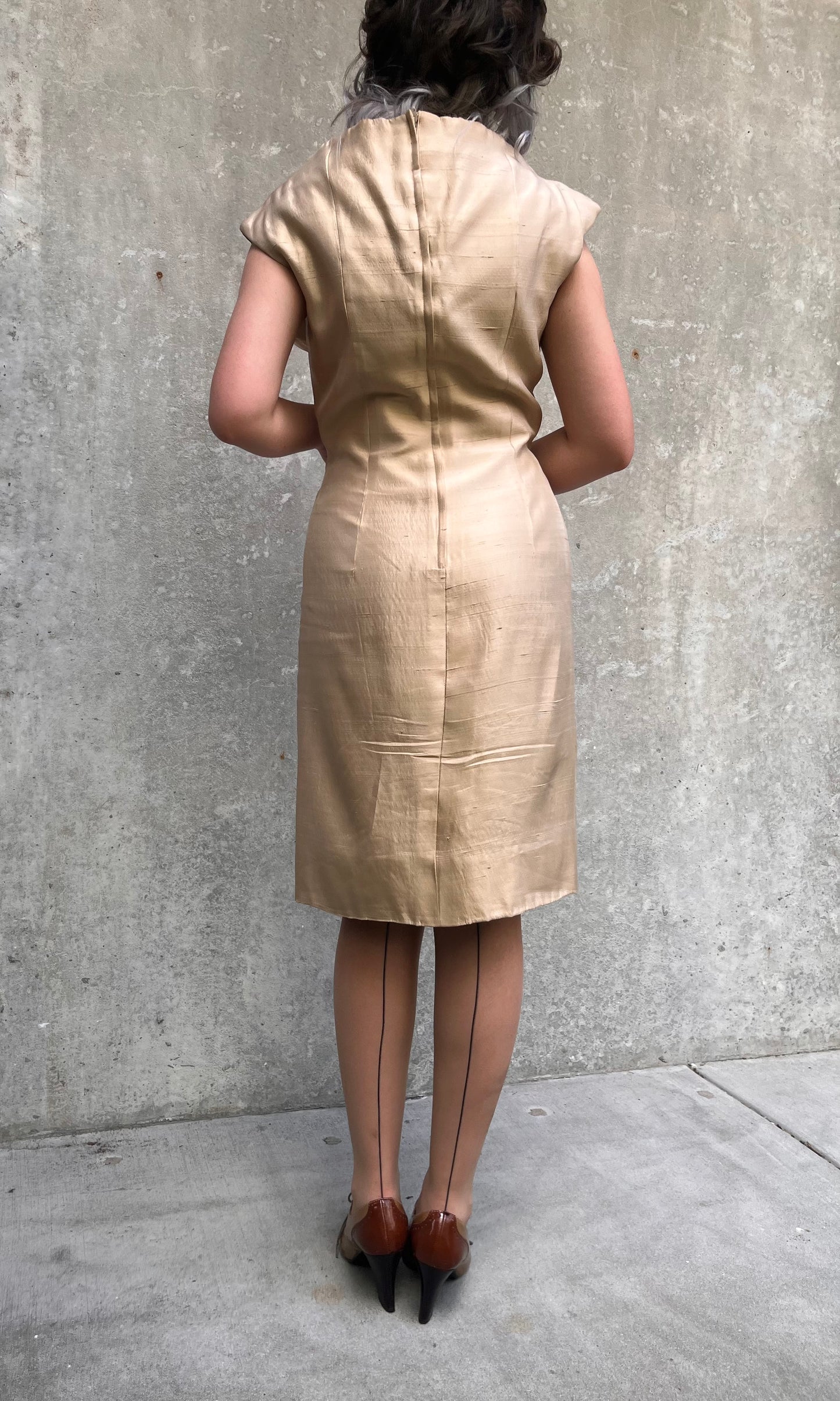 1950s / 1960s Champagne Silk Cocktail Dress