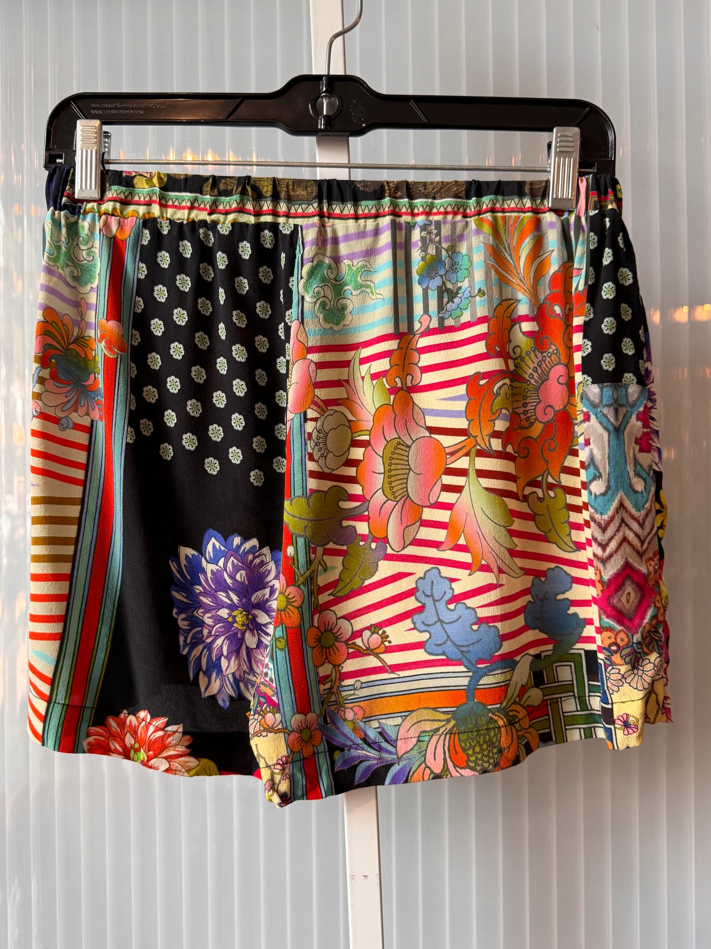 2010s Johnny Was Black & Multicolor Floral Top & Shorts Set