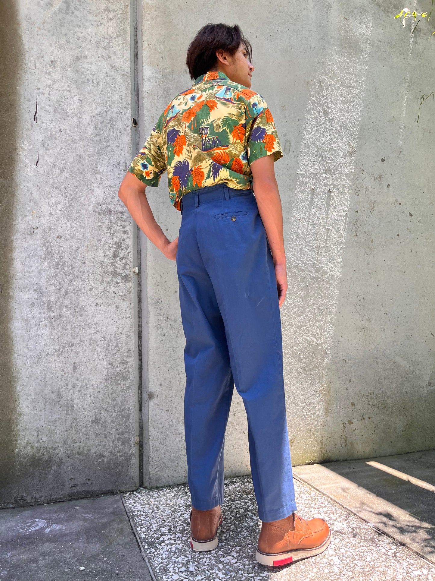 1980s Lizsport Blue Twill Pleated Trousers