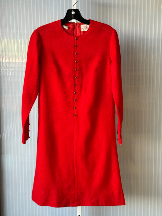 1970s Vibrant Red Pure Virgin Wool Mod-Style Sheath Dress