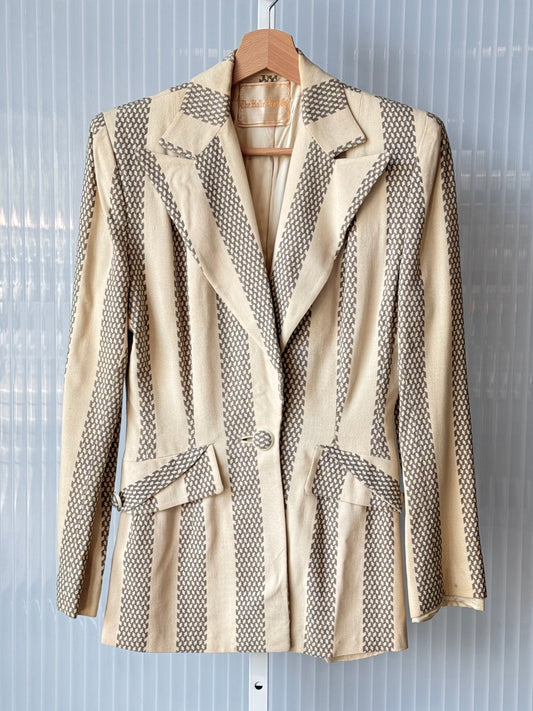 1970s Cream Striped Blazer Jacket