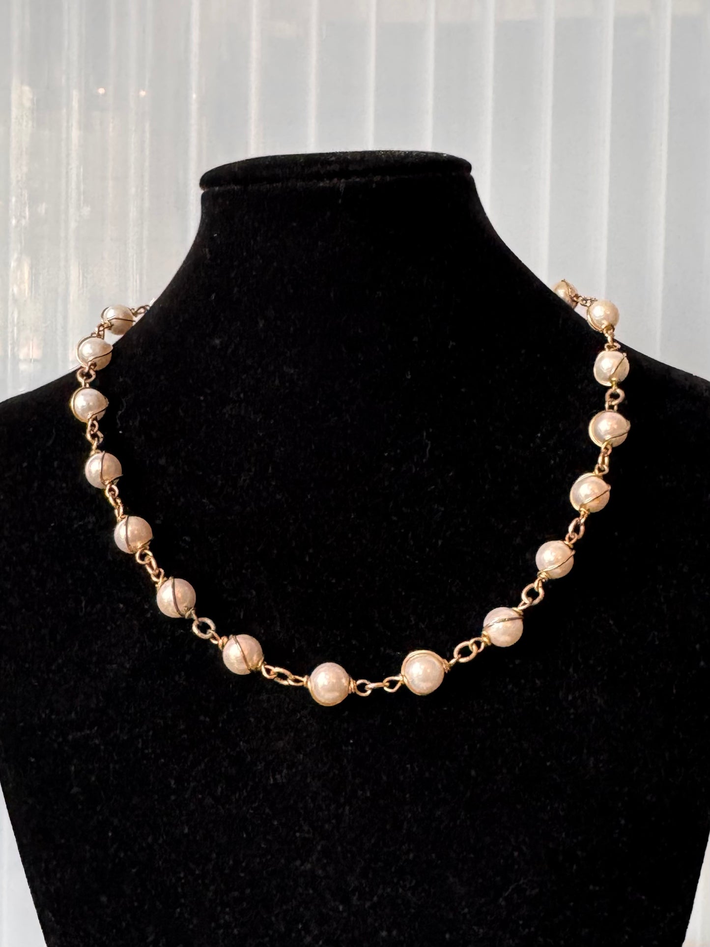 1970s Sarah Coventry Gold Wire Wrapped Pearl Necklace