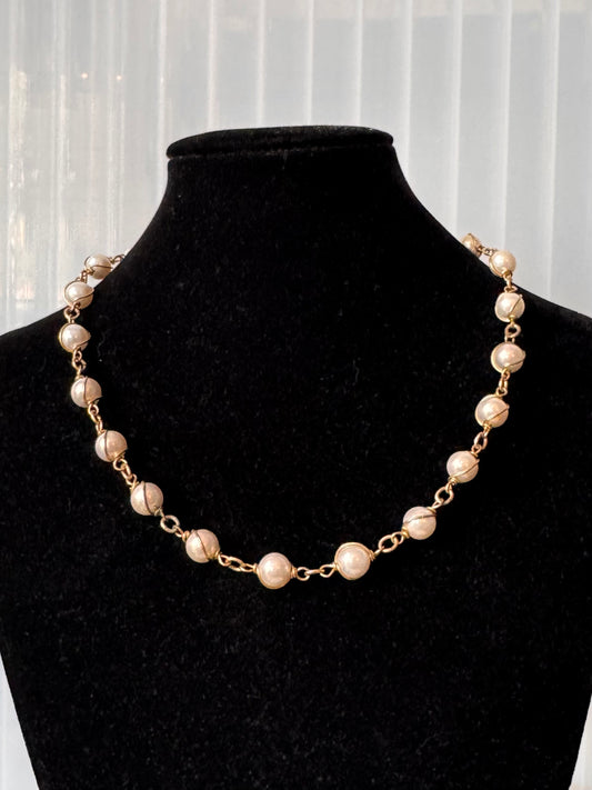 1970s Sarah Coventry Gold Wire Wrapped Pearl Necklace