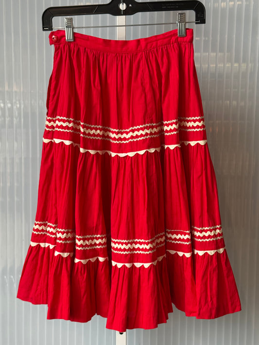 1960s Red Pleated Rik-Rac Skirt
