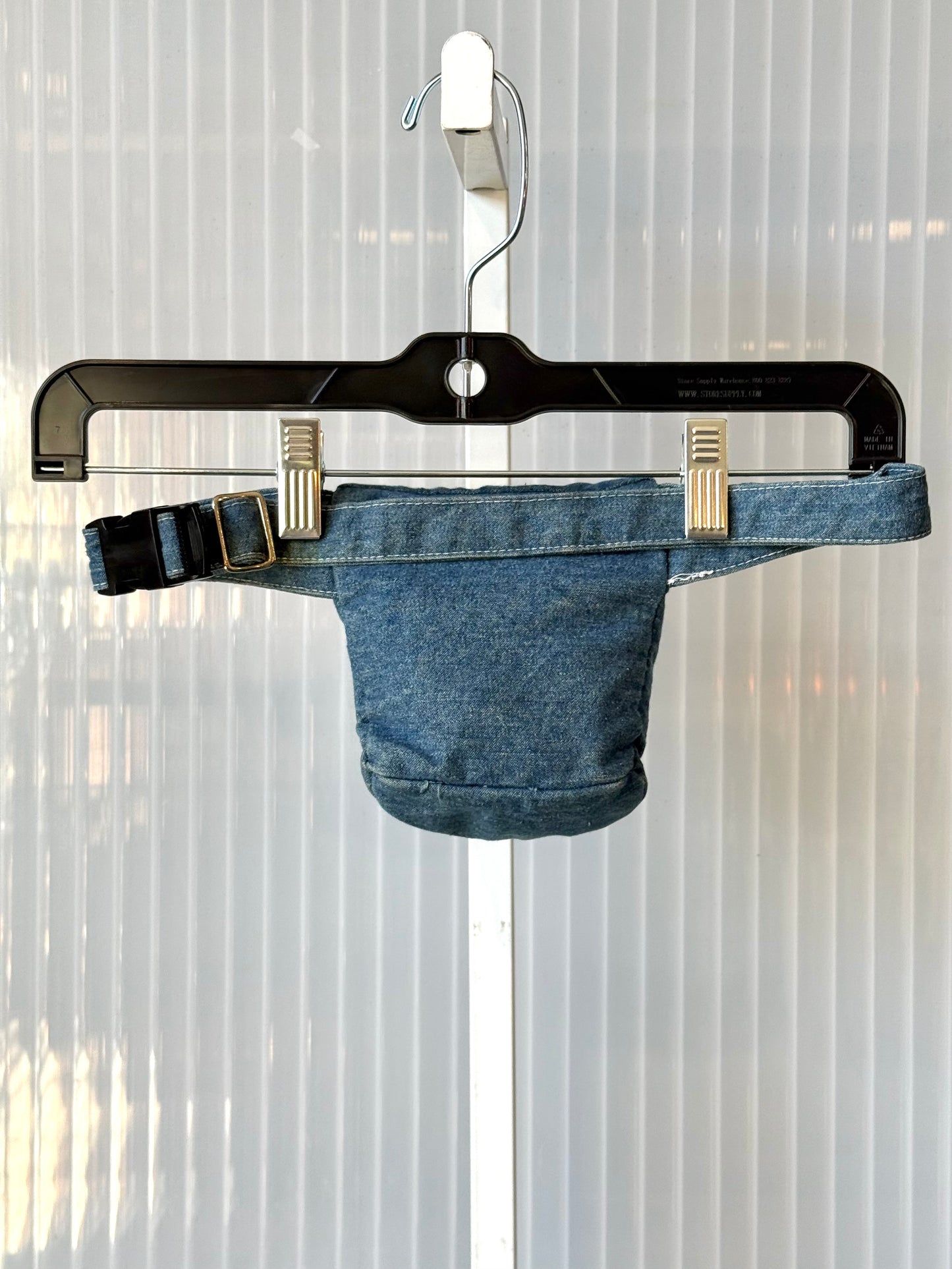 Blue Denim Zip Waist Pouch with Native Patch