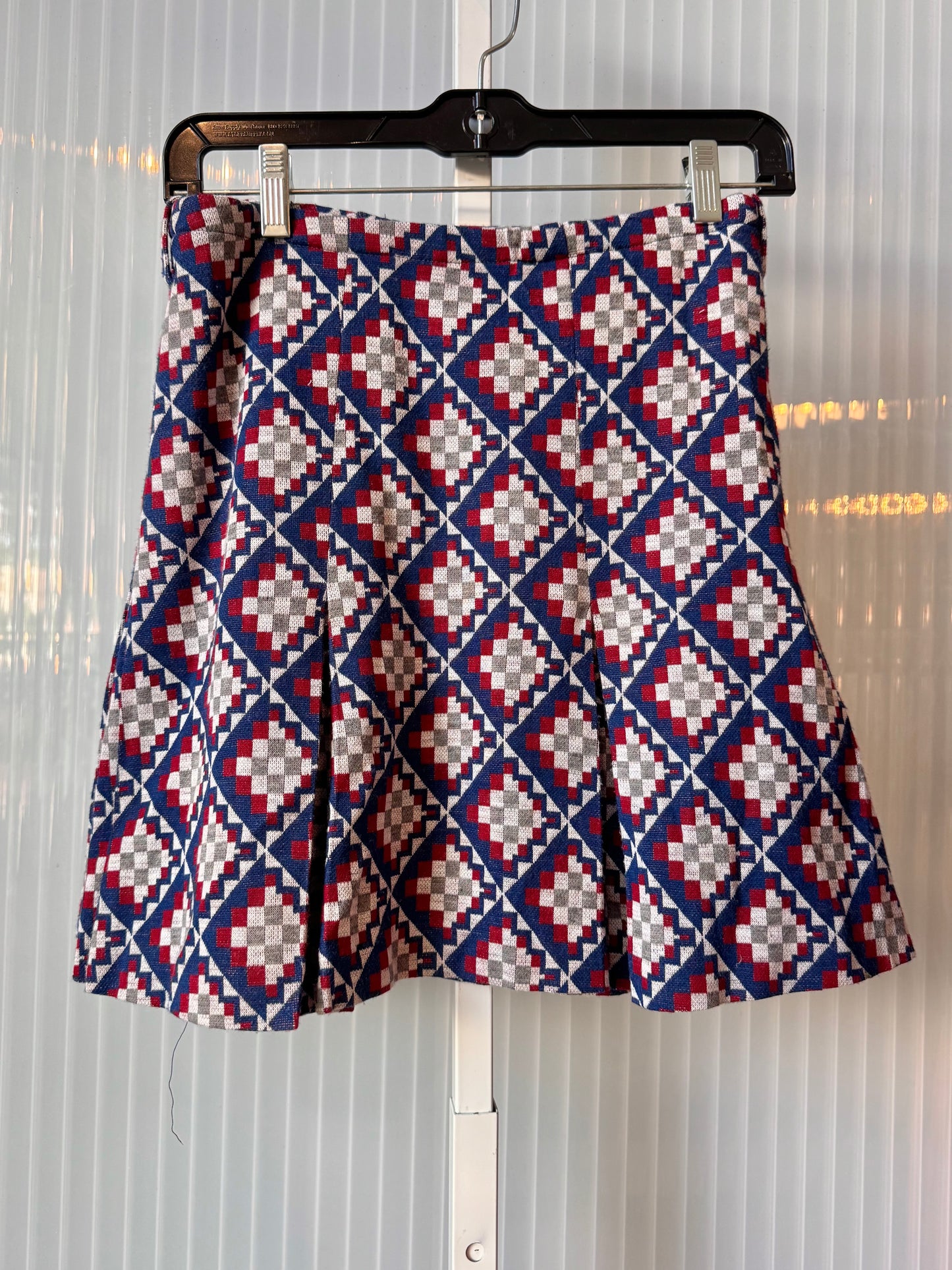 1970s Red, White, & Blue Geometric Pattern Pleated Skirt