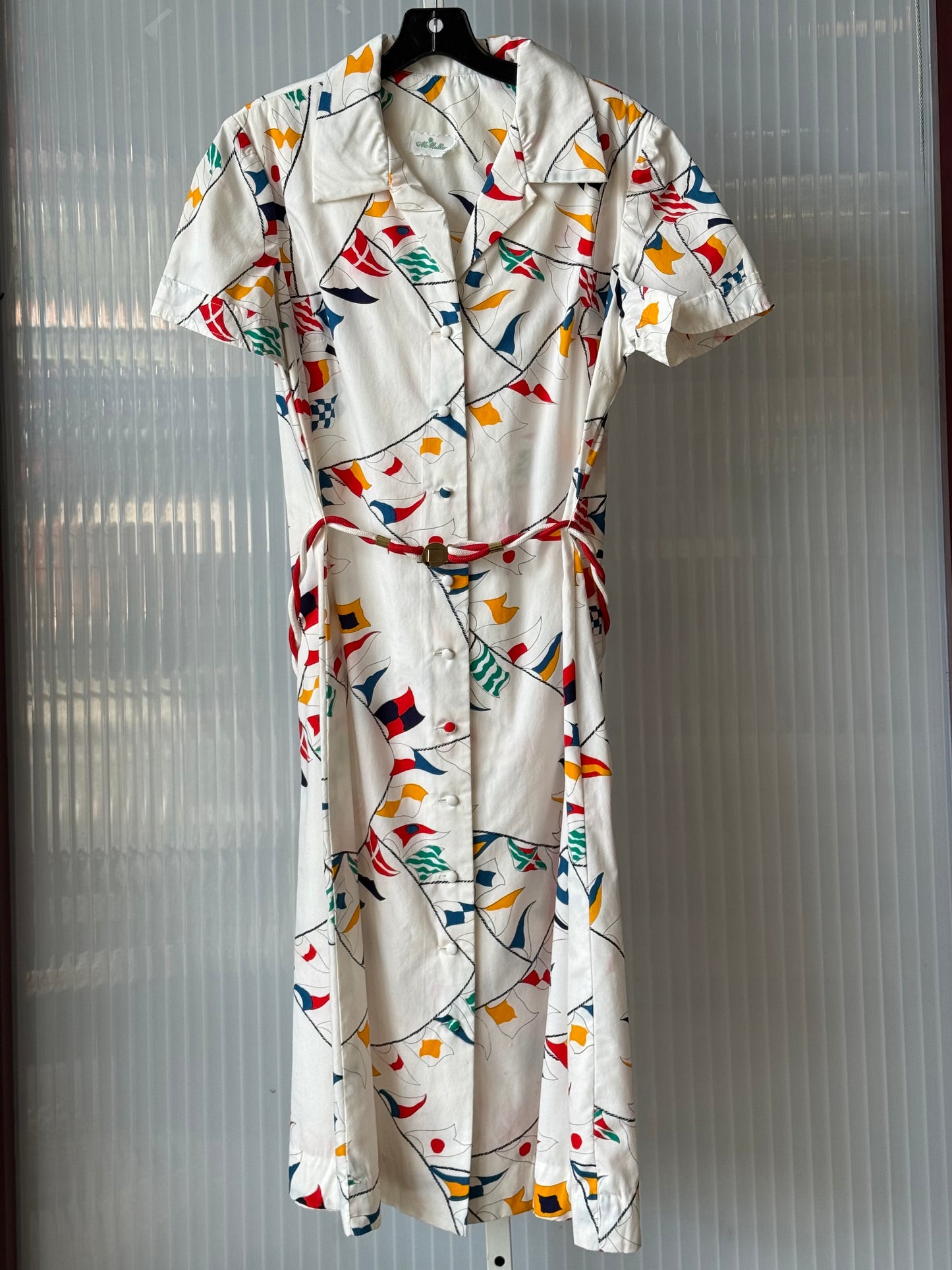 1970 White Nautical Flag Print Button-Down Dress