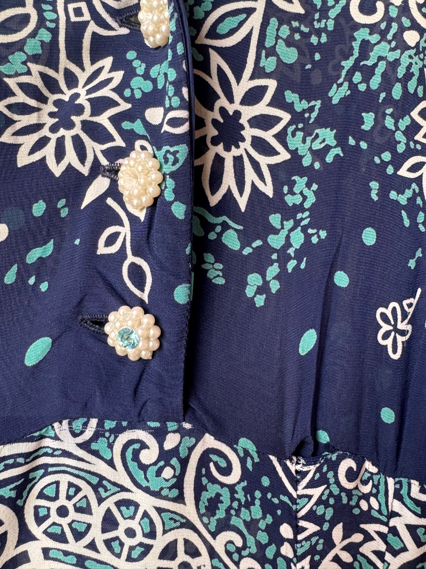 1940s Blue Floral Dress