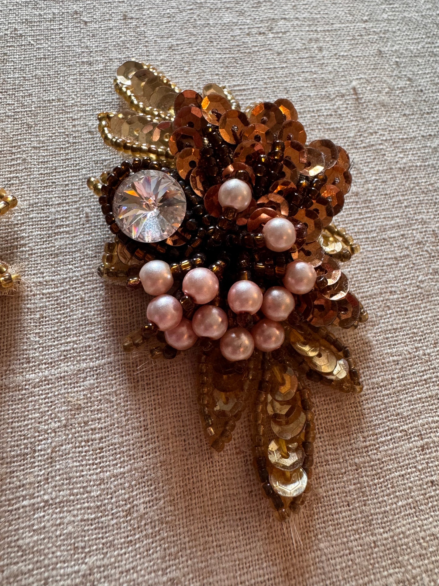 1980s Sequin and Seed Bead Clip-on Earrings