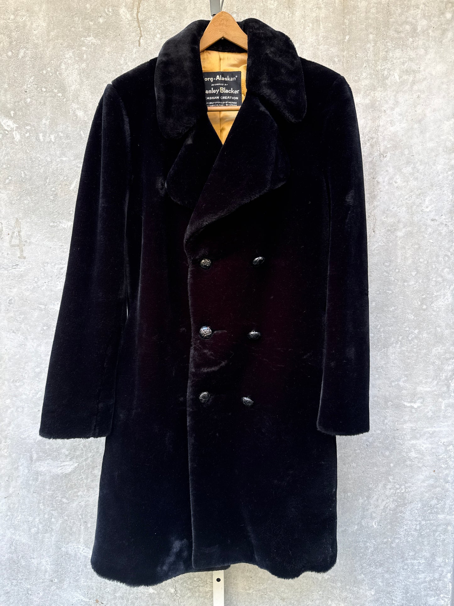 1960s Men’s Black Faux-Fur Overcoat