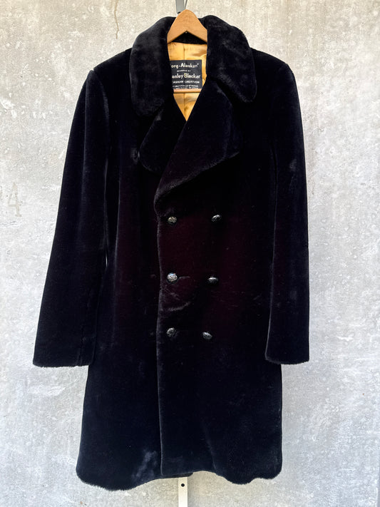 1960s Men’s Black Faux-Fur Overcoat
