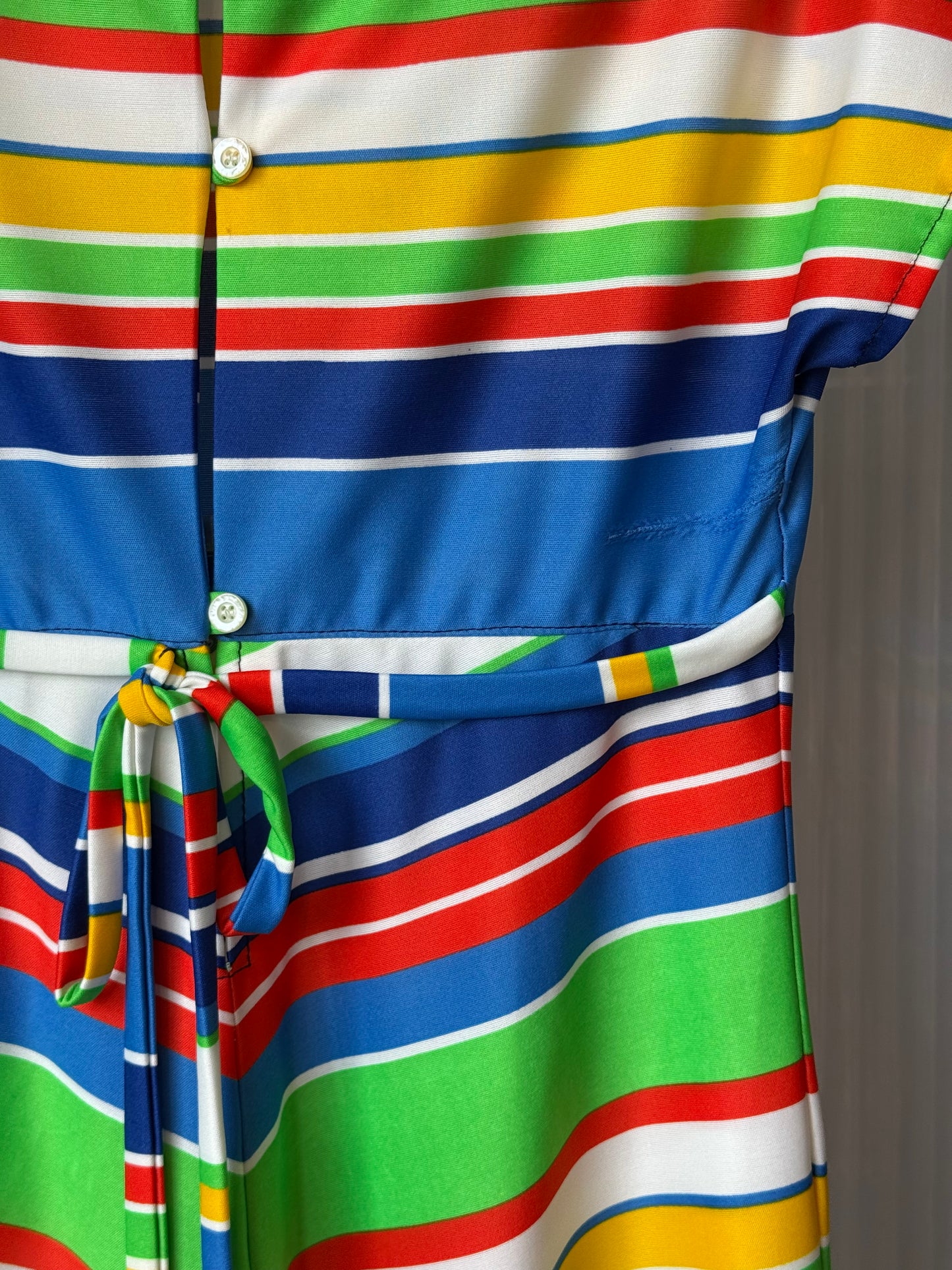 1970s? Rainbow Striped Empire Waist Summer Dress