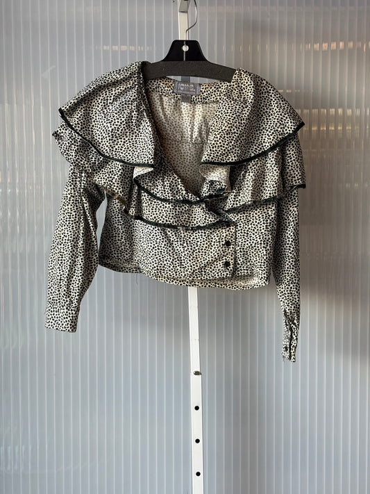 1980s Black and White Ruffled Cropped Blouse