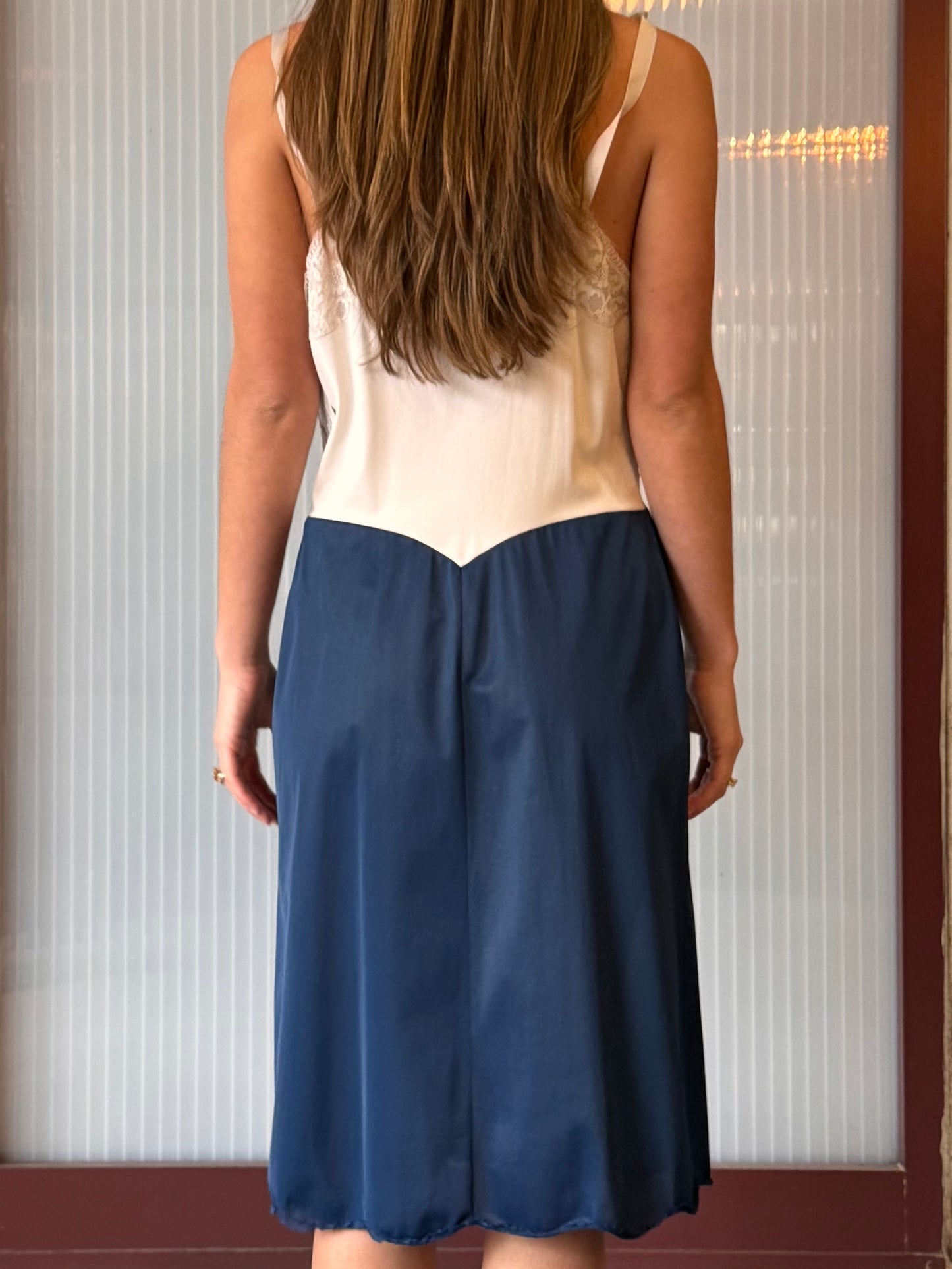 1950s Vanity Fair White + Blue Slip