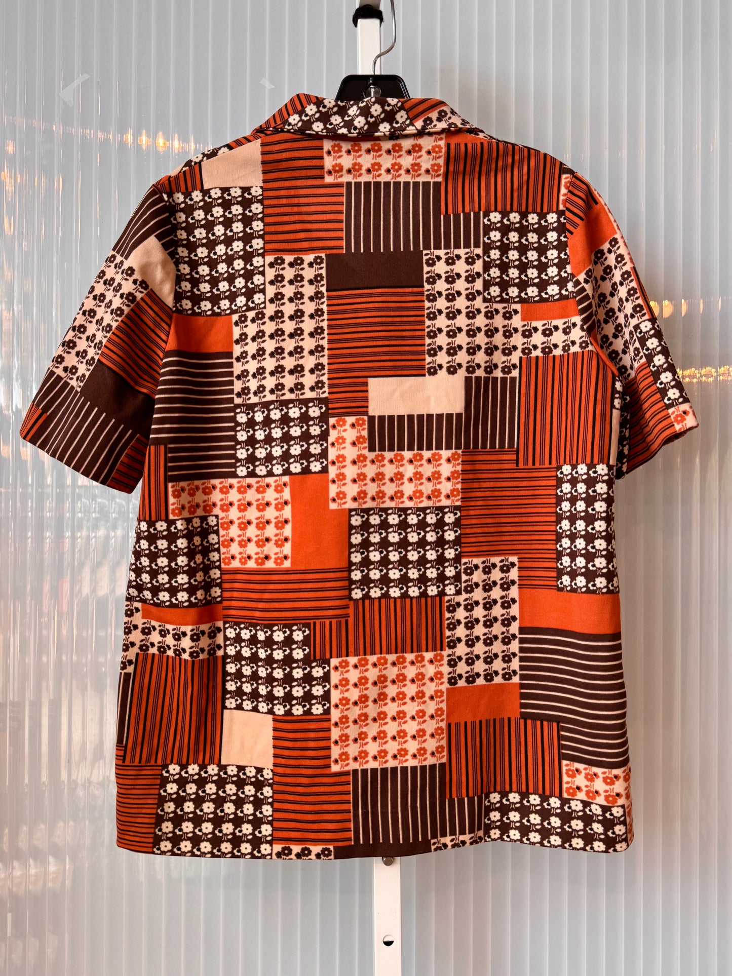 1970s Orange & Brown Floral Patchwork Button-Up Blouse