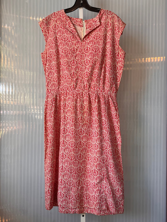1950s Red & White Floral Sleeveless Dress