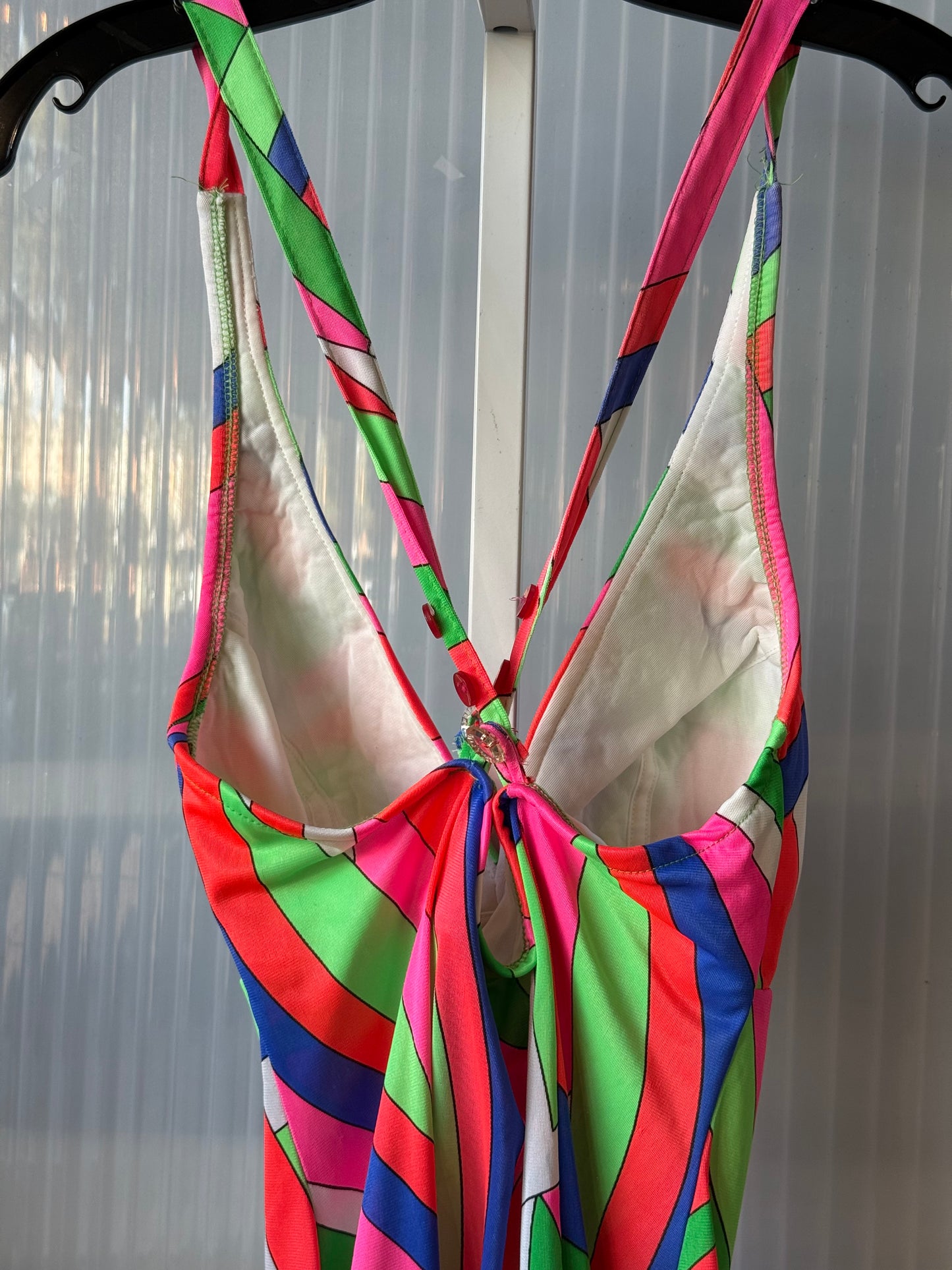 1970s Sears Neon Geometric 2-Piece Swimsuit Set