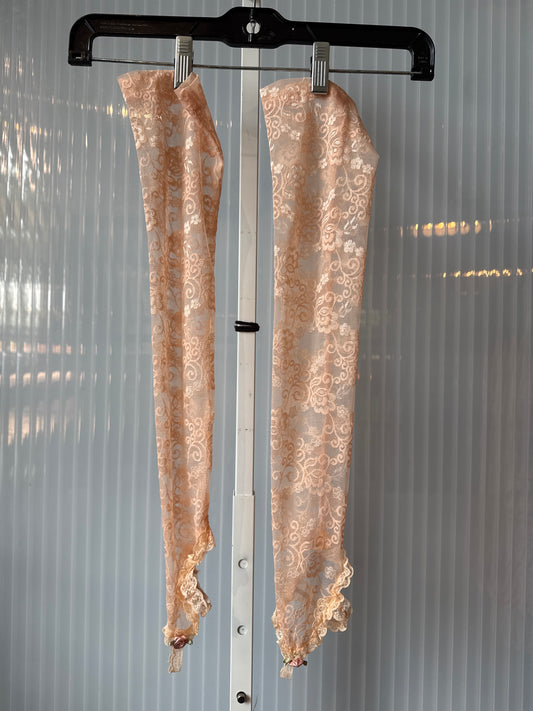 1980s Pink Long Fingerless Lace Gloves