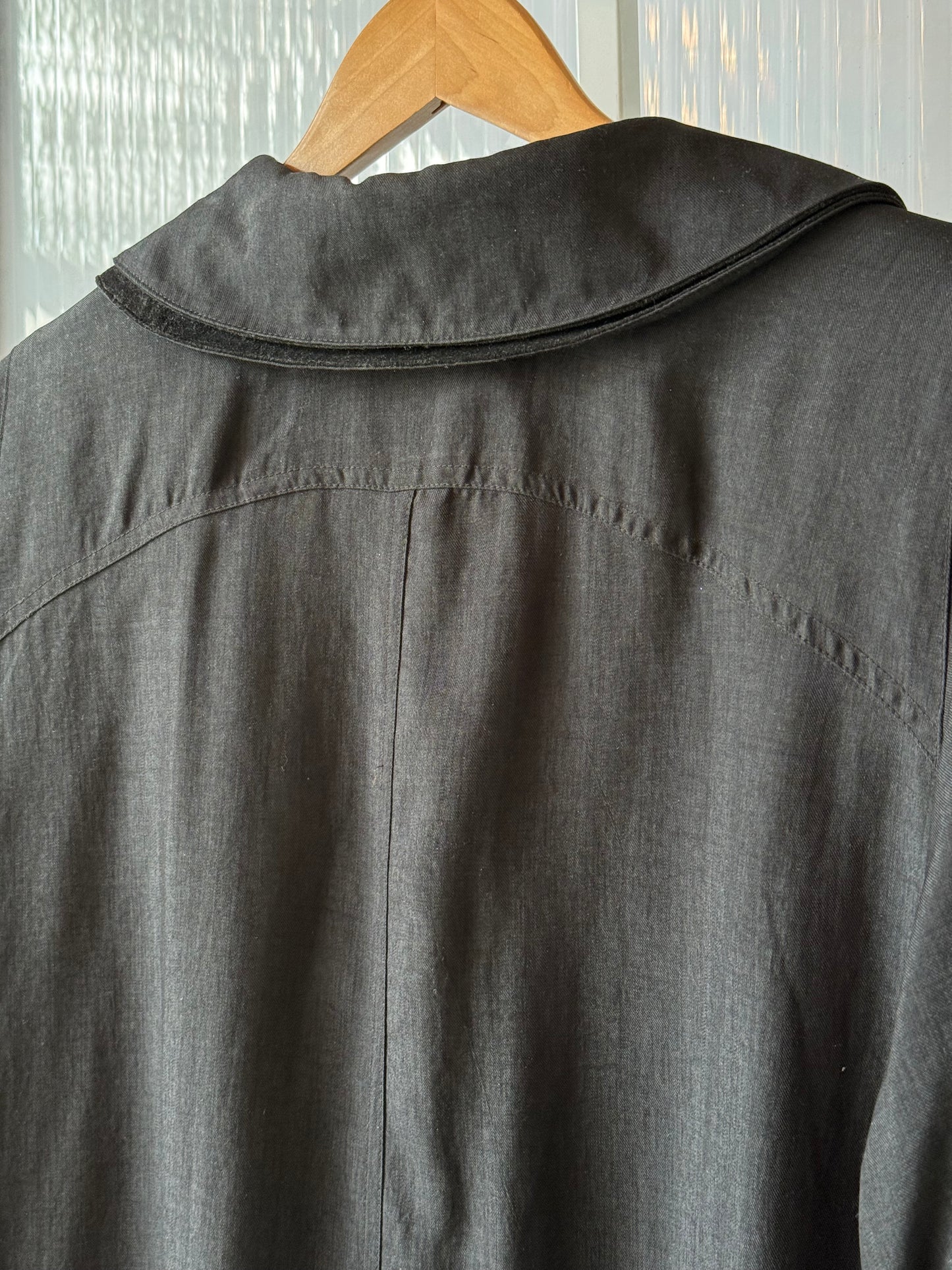 1990s Black Double Collar Wool Lined Trench Coat