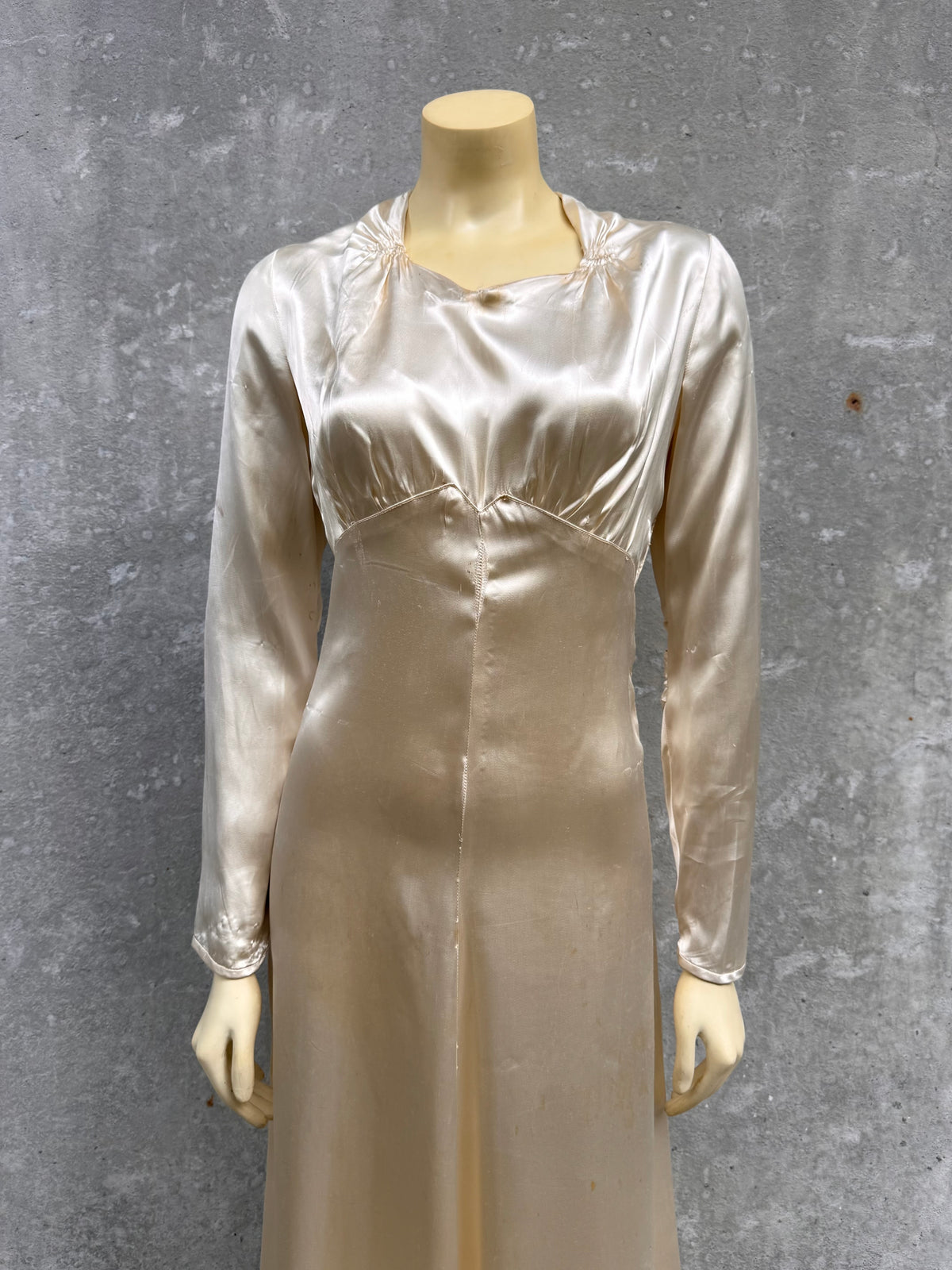 1940s Cream Liquid Satin Bias-Cut Wedding Dress