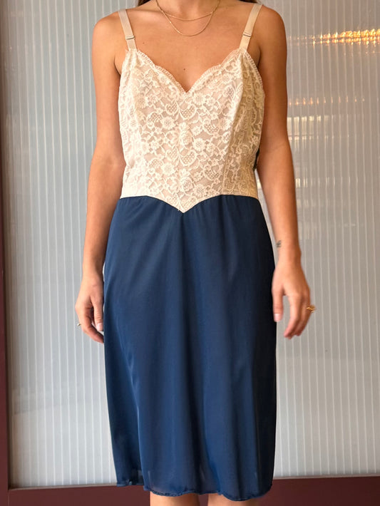 1950s Vanity Fair White + Blue Slip