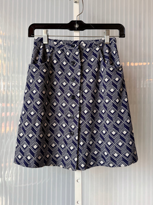 1970s Navy Geometric Knit Skirt