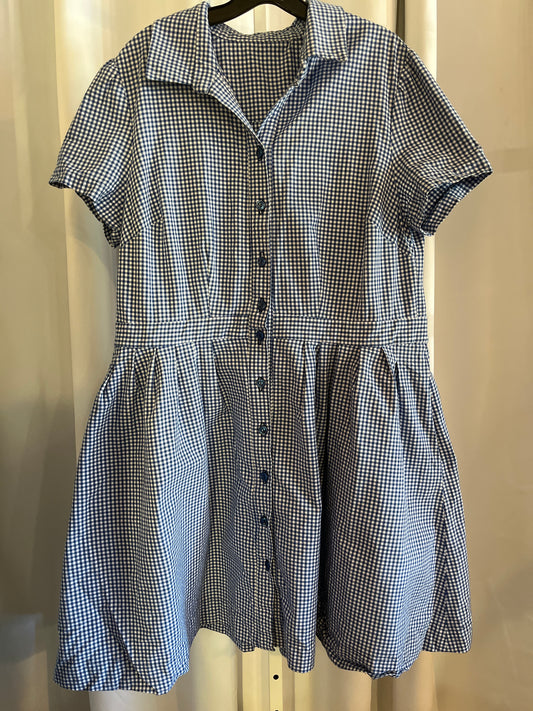 Blue Gingham Check Button Up Dress