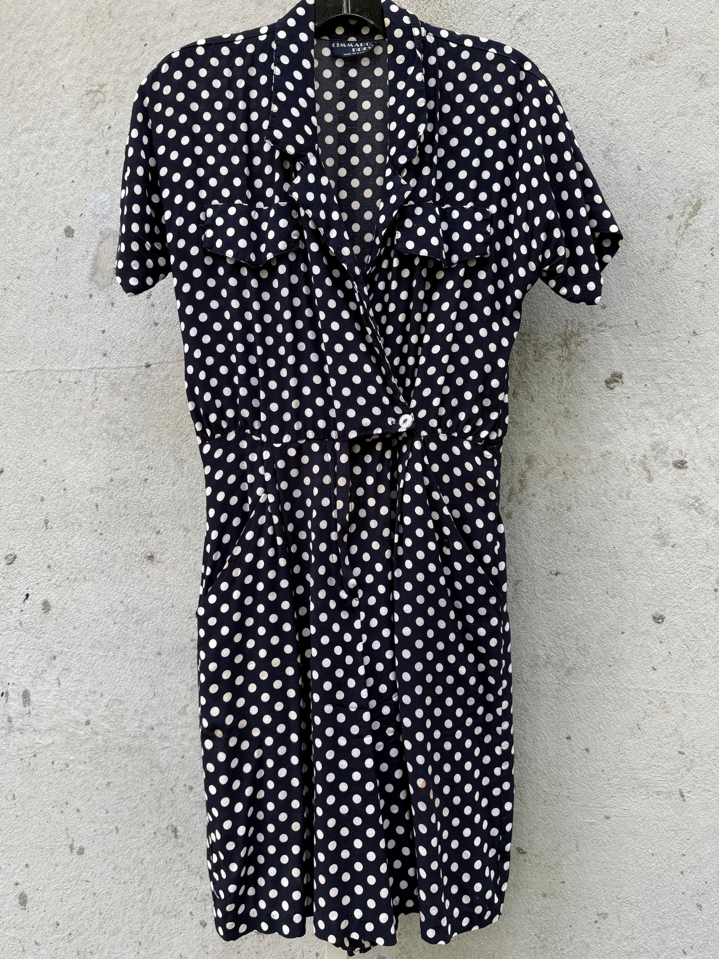 1980s Navy & White Polka Dot Romper