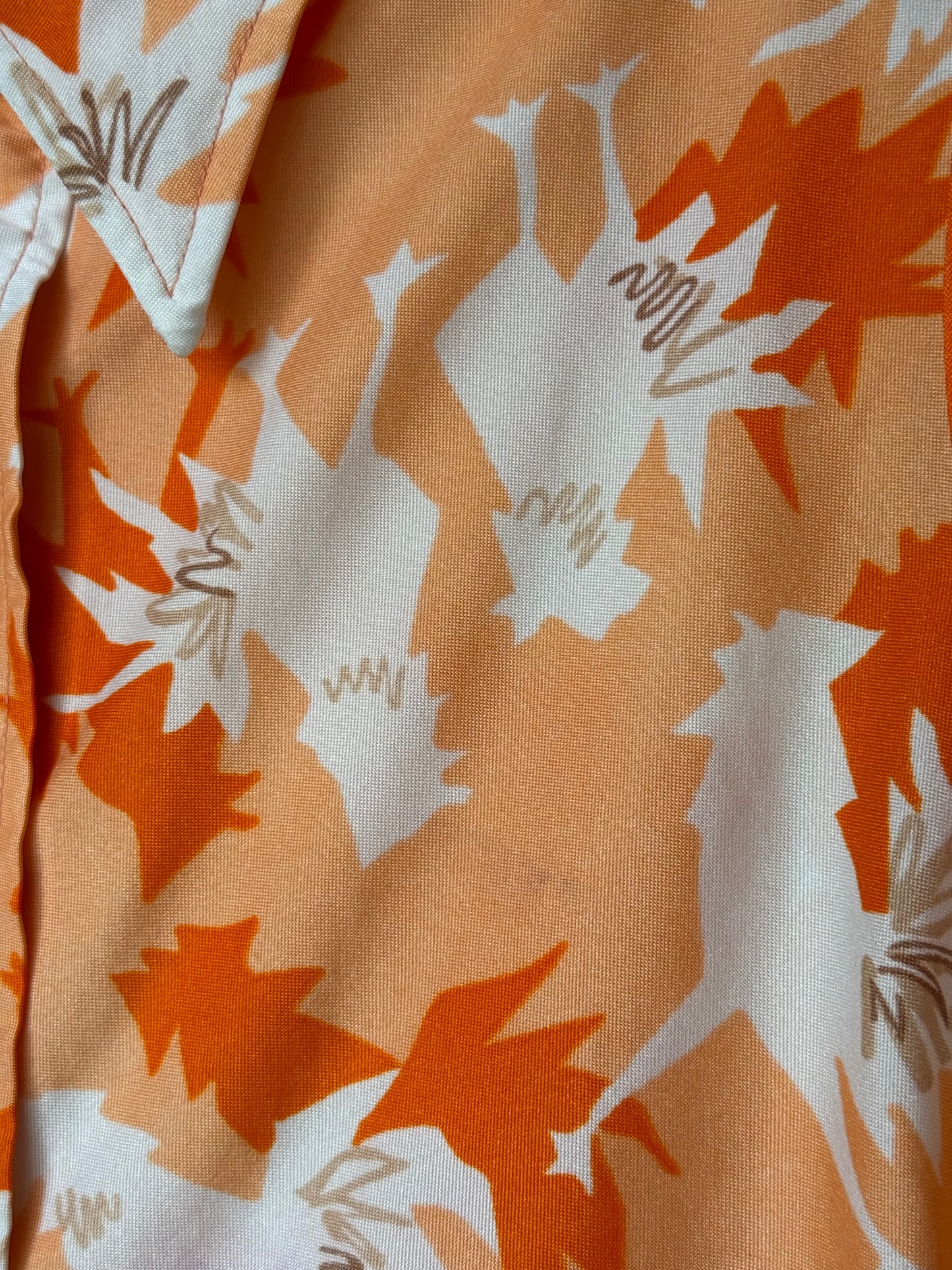 1970s Peach & Orange Rooster Sleeveless Button-Up Blouse