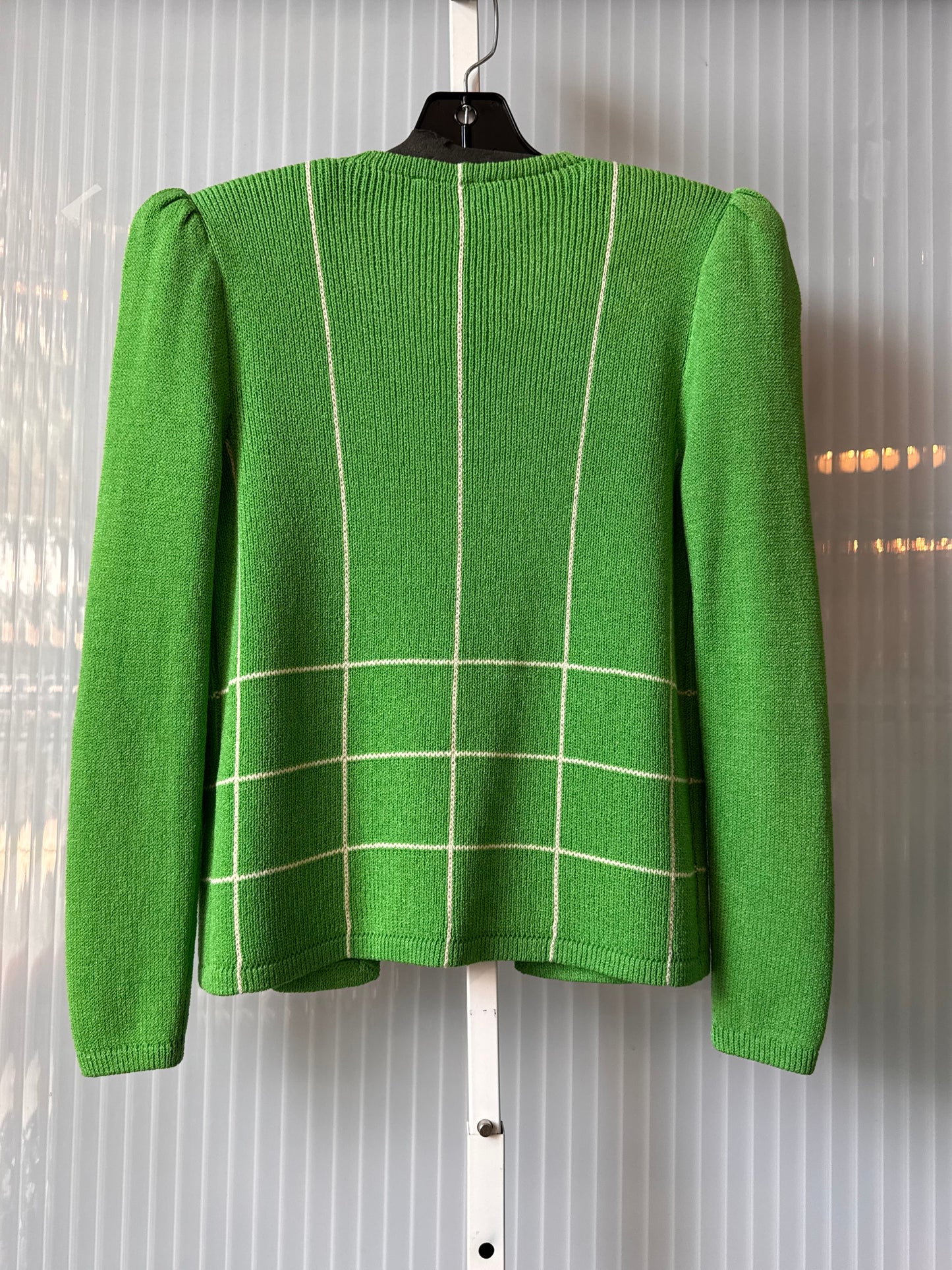 1970s Saks Fifth Avenue Green Knit Cardigan & Skirt Set