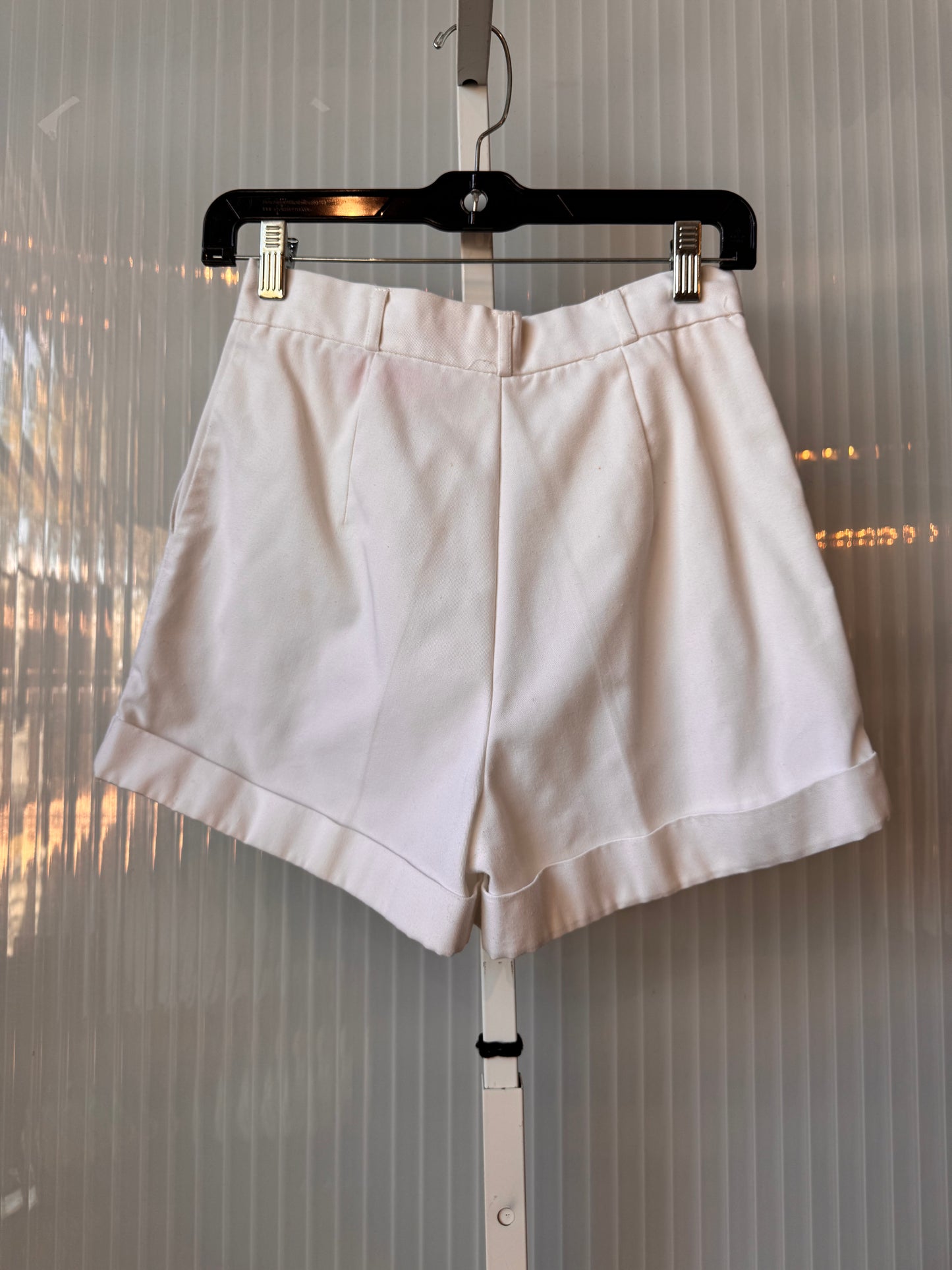 1970s White Cuffed & High Waisted Pleated Shorts